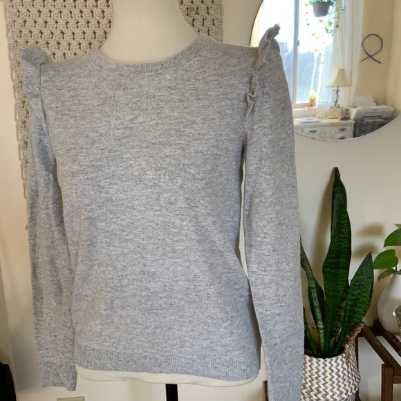 JCREW Ruffle Flounced Large Sleeve Gray Sweater - Picture 8 of 12